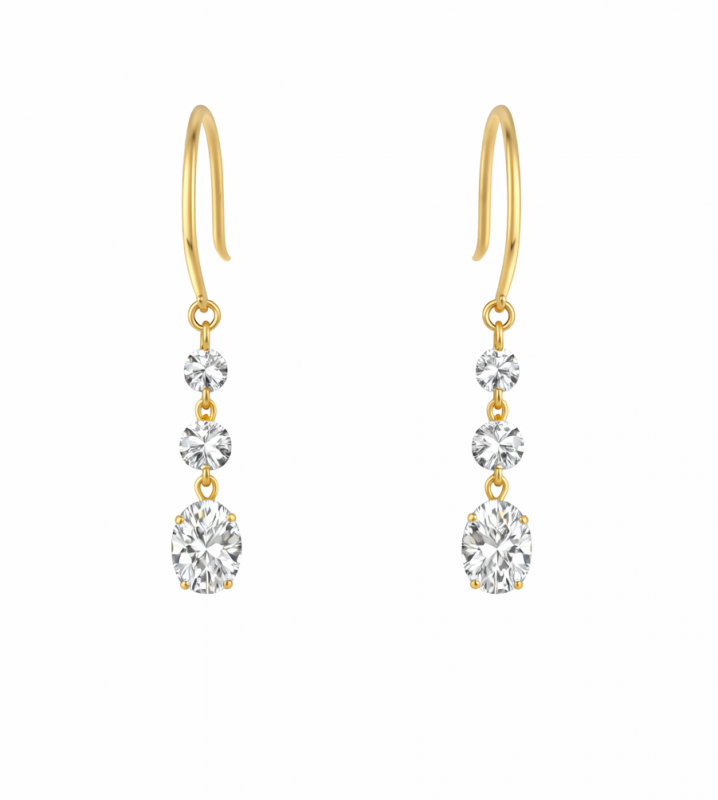 1.08 Carats Round & Oval Diamond Drop Dangle Earrings