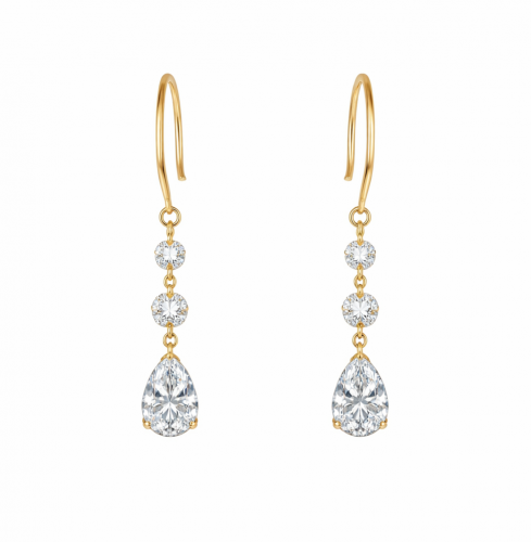 1.29 Carats Pear & Round  Diamond Drop Dangles