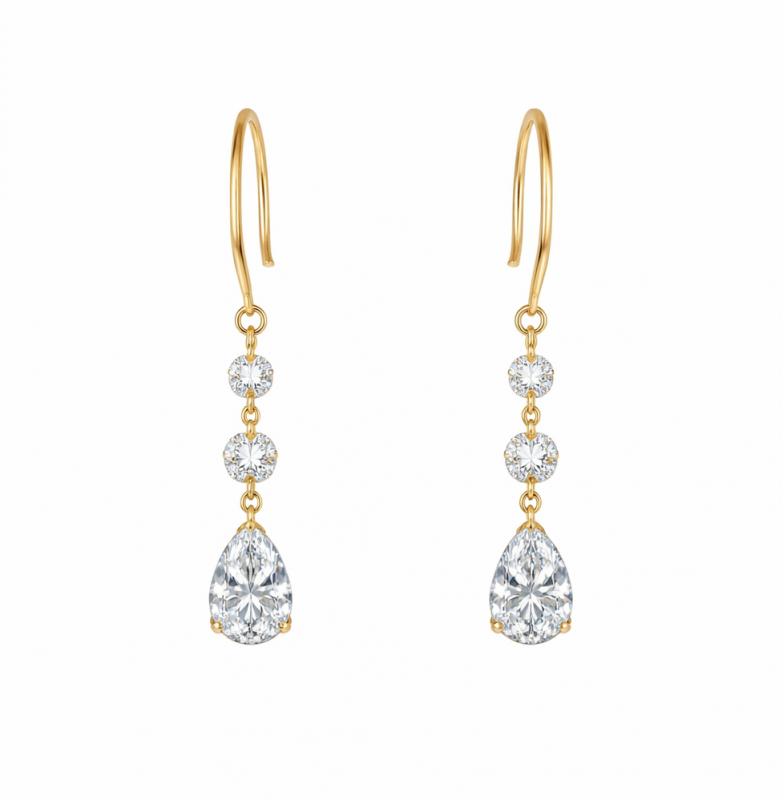 1.29 Carats Pear & Round  Diamond Drop Dangles