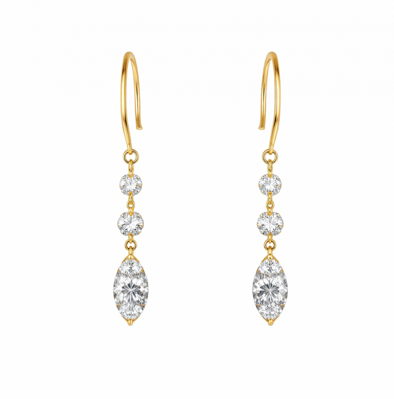 1.24 Marquise & Round Diamond Drop Dangle Earrings