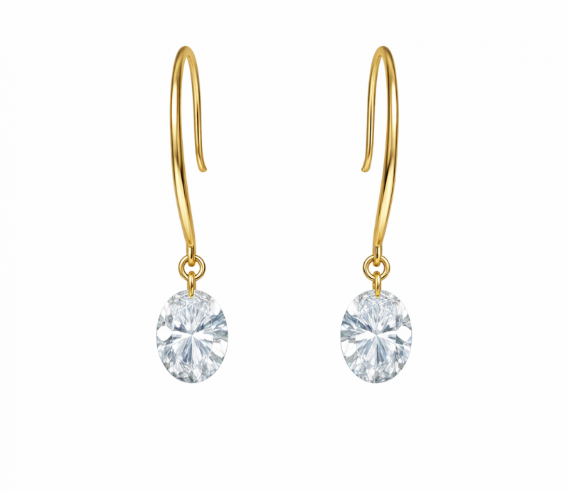 1.16 Carats Oval Diamond Dangle Earrings