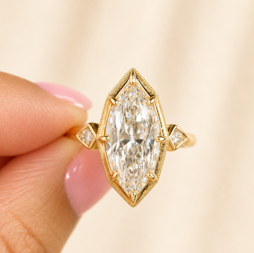 4.20 Carat Marquise Cut Vintage Inspired Diamond Ring