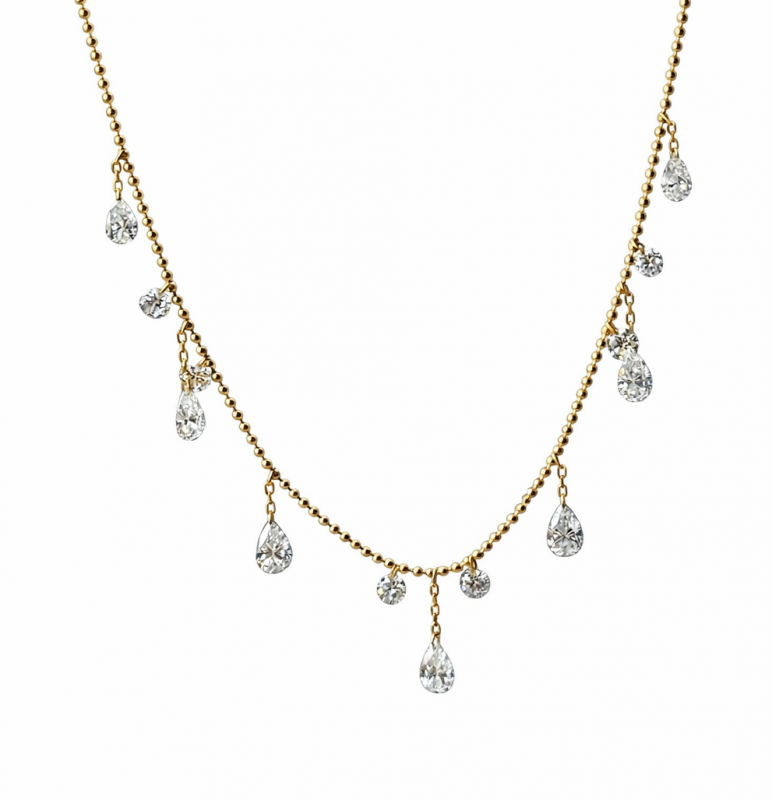 2.60 Carats Pear & Round Dangle Diamond Necklace