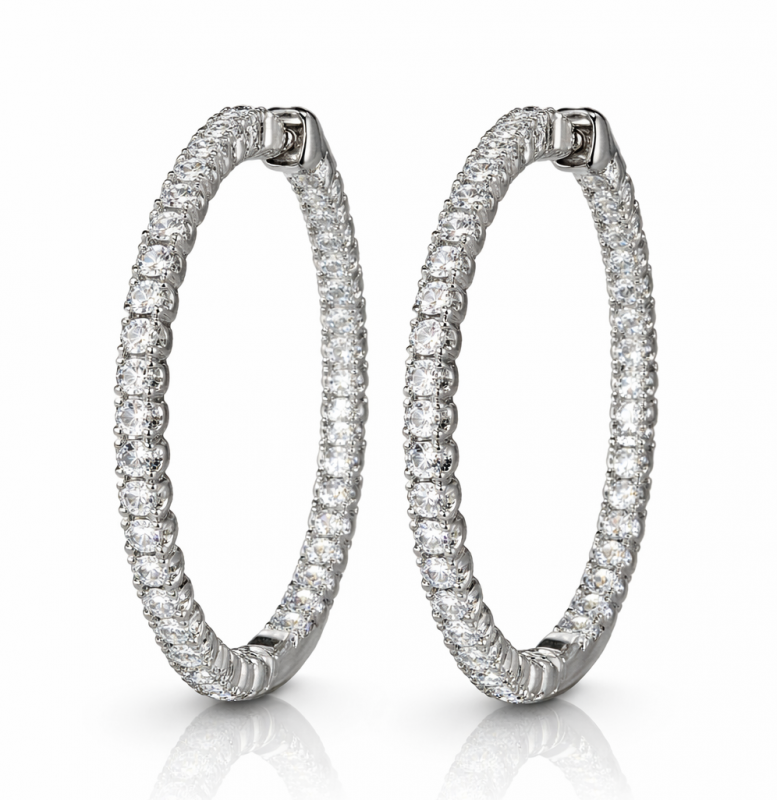 4.00 Carats Diamond In & Out Hoop Earrings
