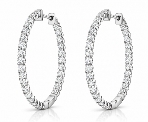 3.00 Carat Round  In & Out Diamond Hoop Earrings