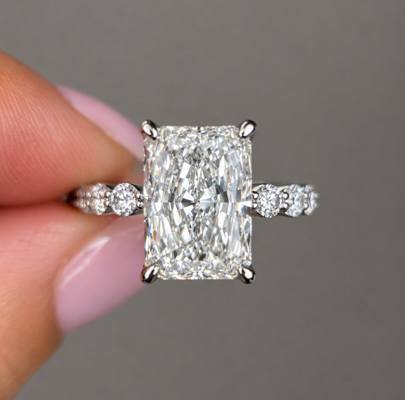 5.93 Carat Radiant Cut Shared Prong Diamond Ring