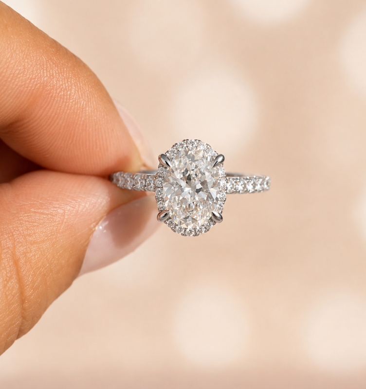 2.00 Carat Oval Cut Halo Pave Diamond Ring