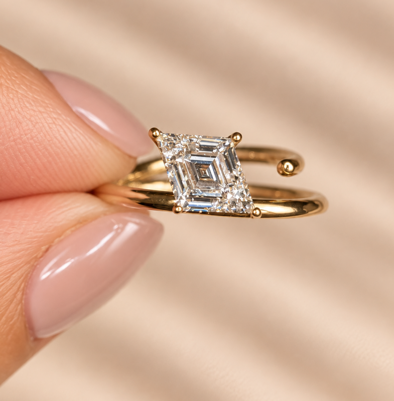 1.17 Carat Lozenge Step Cut Diamond Engagement Ring