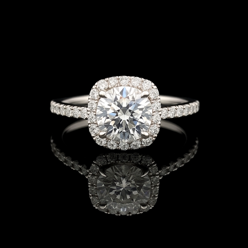 14K White Gold Halo Round Diamond Engagement Ring