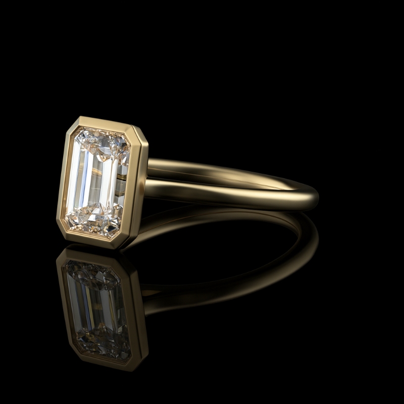 14K Yellow Gold Emerald Cut Diamond Engagement Ring