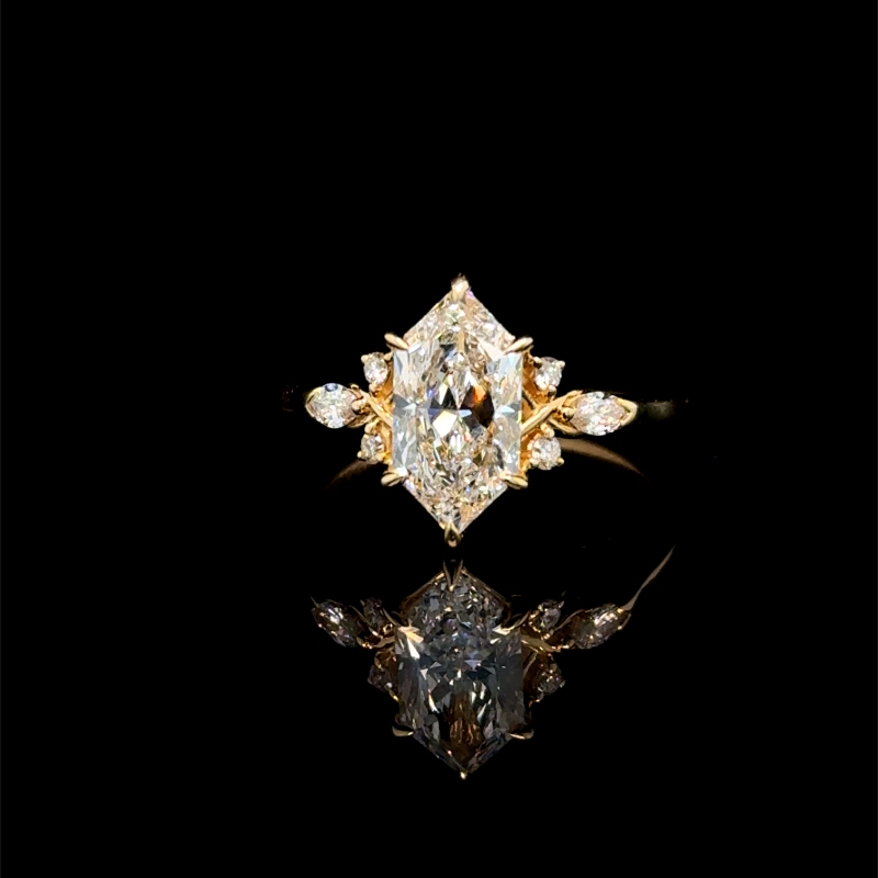 18K Yellow Gold Hexagon Diamond Engagement Ring