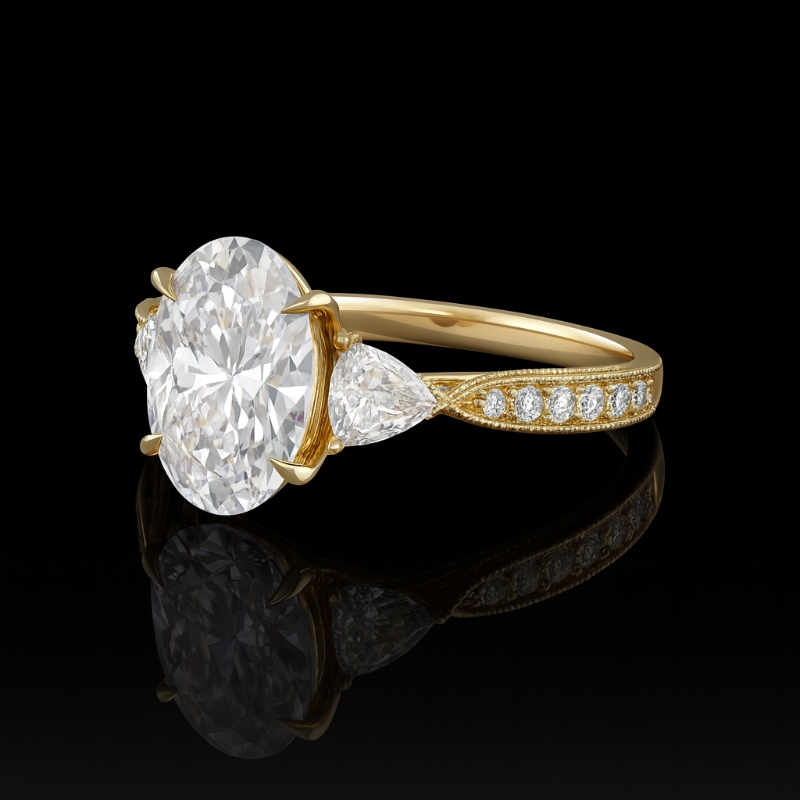 14K Yellow Gold Oval Diamond Engagement Ring