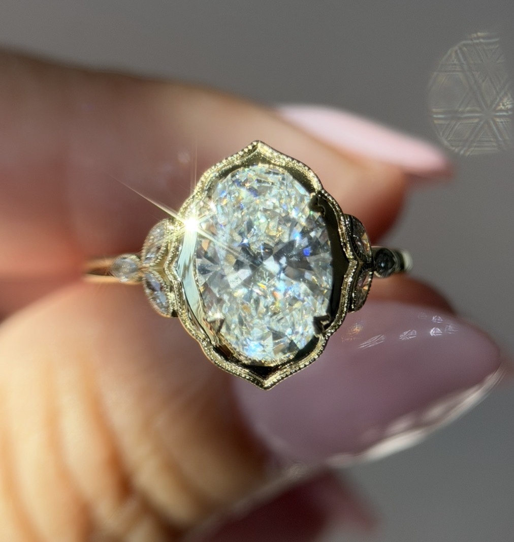 Yellow Gold Vintage Halo Oval Engagement Ring