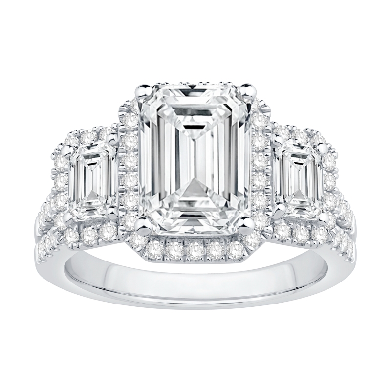 14K White Gold Emerald Diamond Engagement Ring