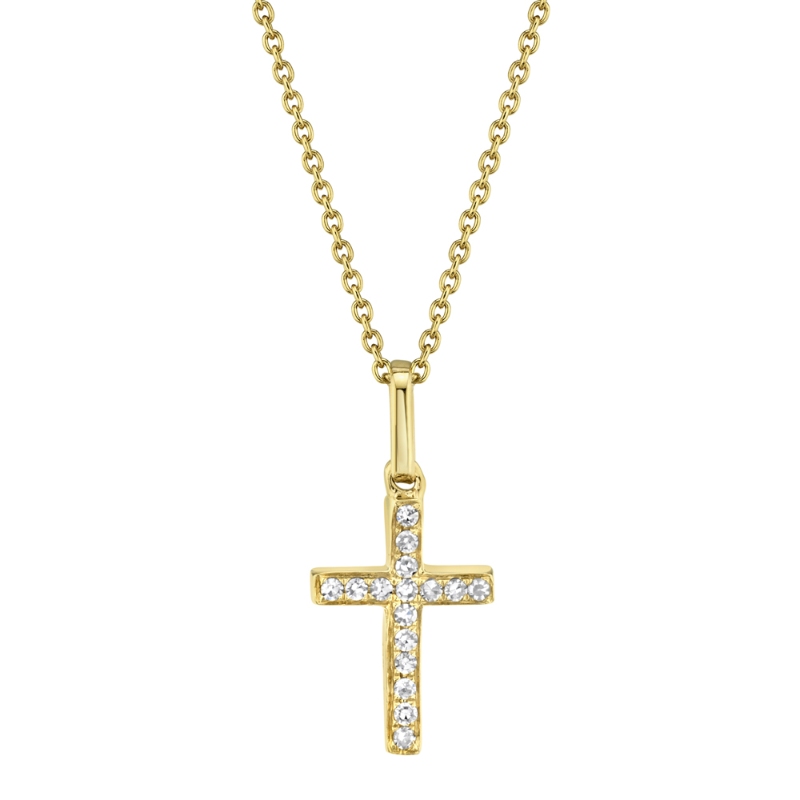 0.06ct 14k Yellow Gold Diamond Cross Necklace