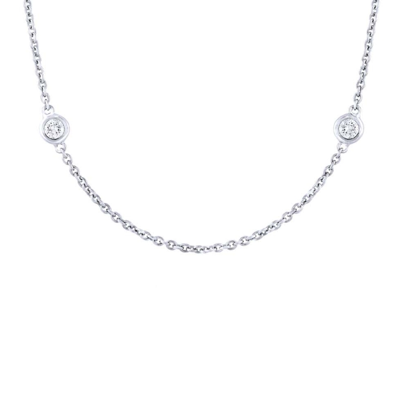 0.28Ct 14K White Gold 18 Bezel-Set Diamond Station Necklace
