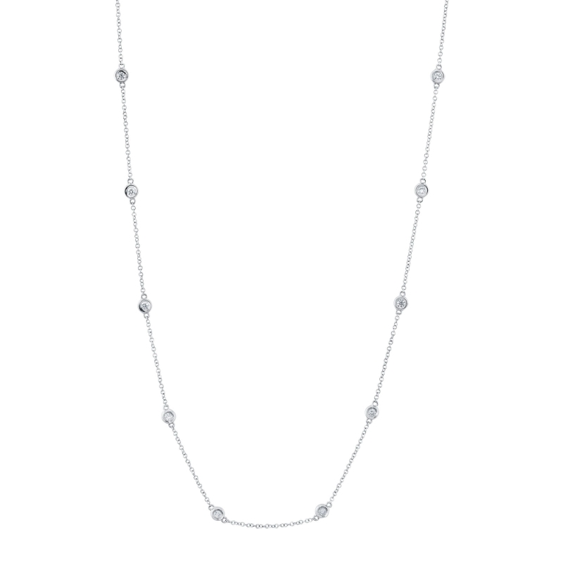 0.28Ct 14K White Gold 18 Bezel-Set Diamond Station Necklace