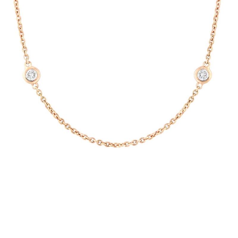 0.28Ct 14K Yellow Gold 18 Bezel-Set Diamond Station Necklace