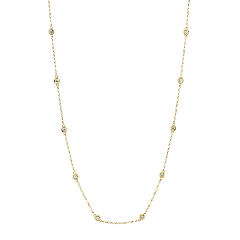 0.28Ct 14K Yellow Gold 18 Bezel-Set Diamond Station Necklace