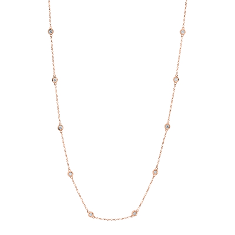 0.28Ct 14K Rose Gold 18 Bezel-Set Diamond Station Necklace
