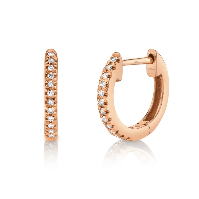 0.07Ct 14K Rose Gold Diamond Huggie Earrings