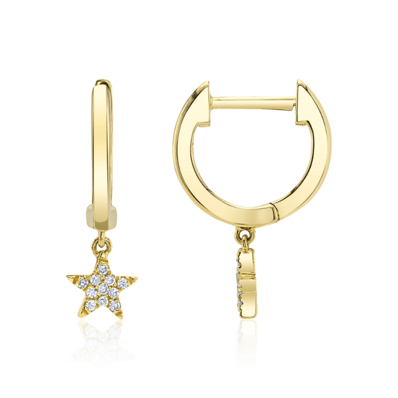 0.04Ct 14K Yellow Gold Diamond Star Huggie Earring