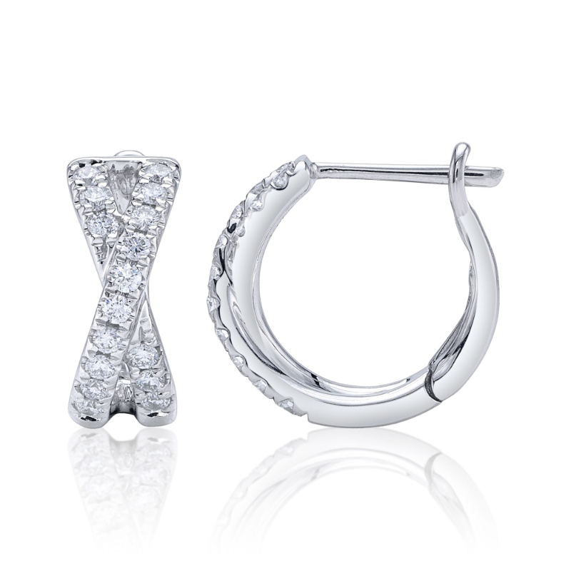 0.40Ct 14K White Gold Diamond X Huggie Earring