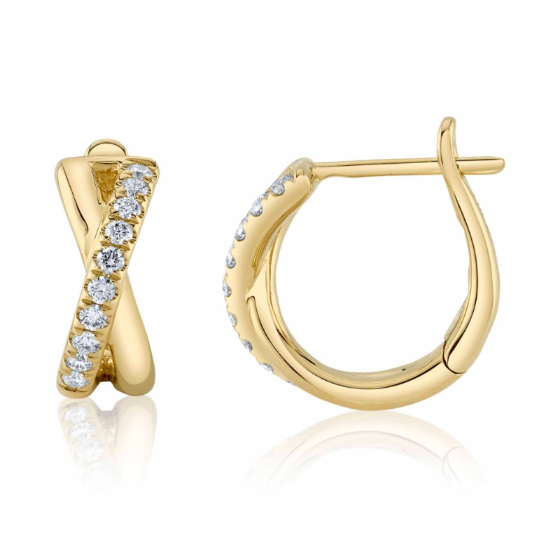 0.25Ct 14K Yellow Gold Diamond X Huggie Earring