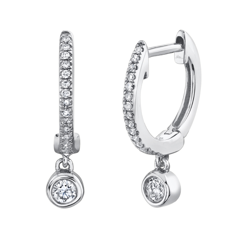 0.14Ct 14K White Gold Diamond Bezel Huggie Earrings
