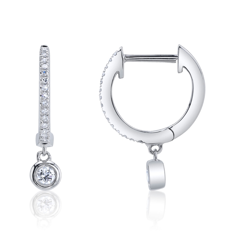 0.14Ct 14K White Gold Diamond Bezel Huggie Earring