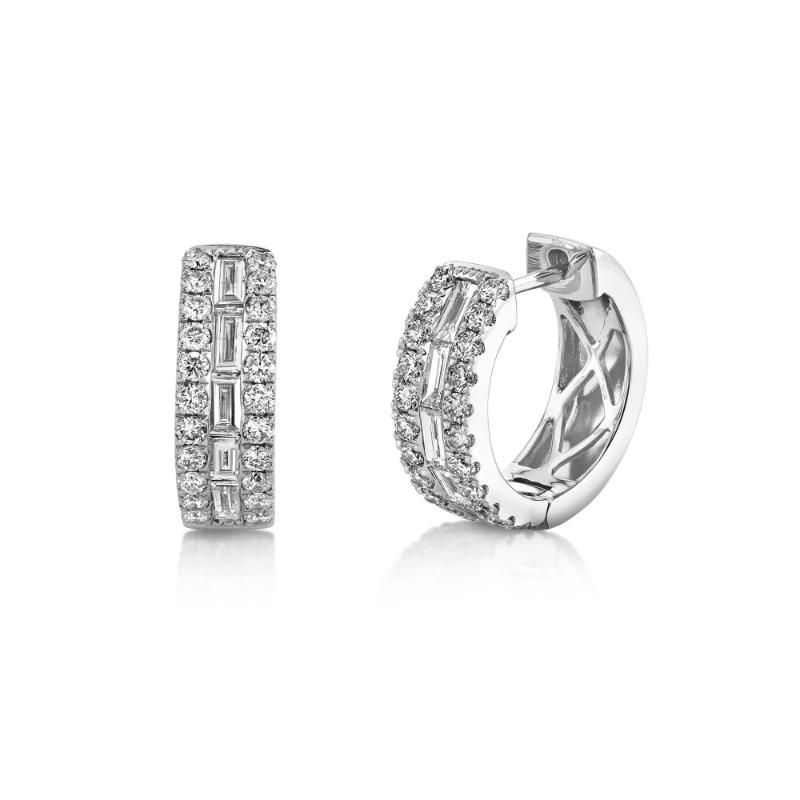1.09Ct 14K White Gold Diamond Baguette Hoop Earrings