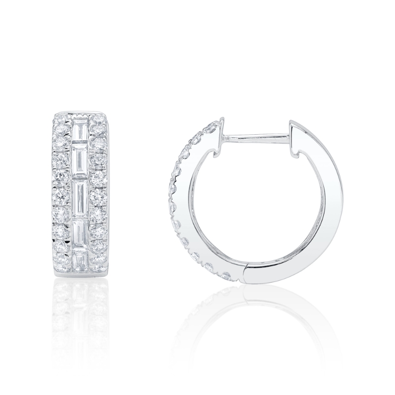1.09Ct 14K White Gold Diamond Baguette Hoop Earring