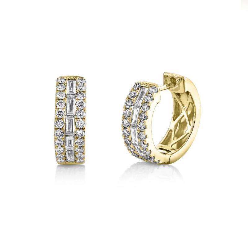 1.09Ct 14K Yellow Gold Diamond Baguette Hoop Earrings