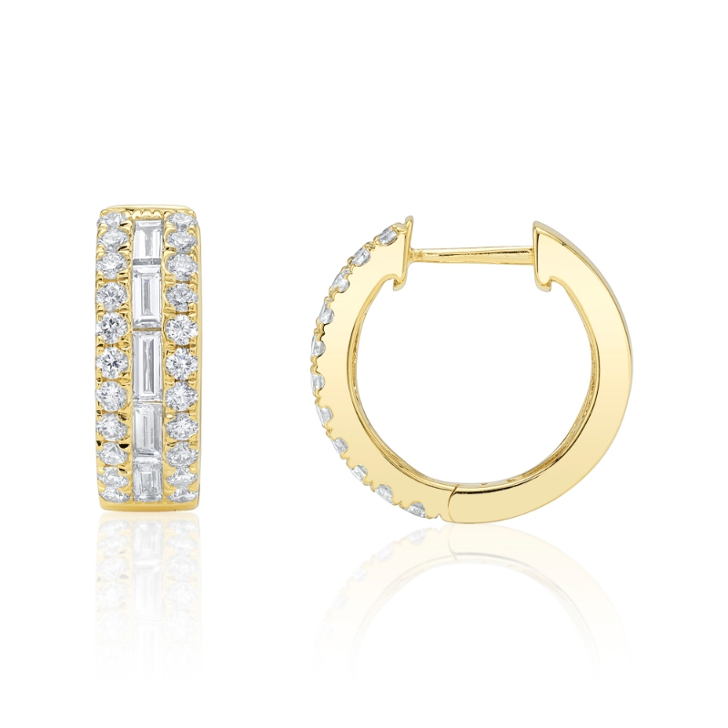 1.09Ct 14K Yellow Gold Diamond Baguette Hoop Earring