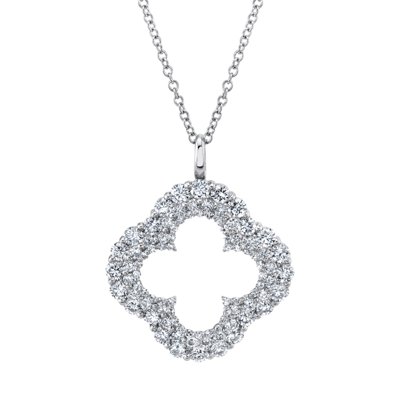 1.04Ct 14K White Gold Diamond Clover Necklace