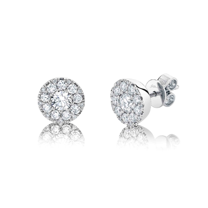 0.24Ct-Ctr(Round) 0.26Ct-Side 14K White Gold Diamond Cluster Stud Earrings