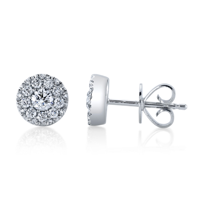 0.24Ct-Ctr(Round) 0.26Ct-Side 14K White Gold Diamond Cluster Stud Earring