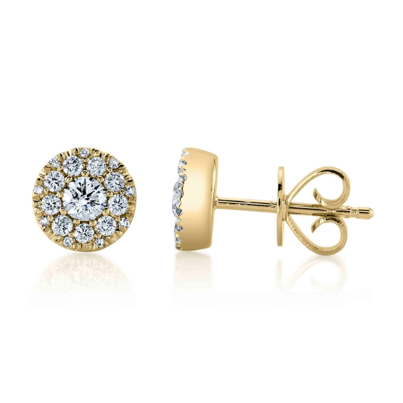 0.24Ct-Ctr(Round) 0.26Ct-Side 14K Yellow Gold Diamond Cluster Stud Earring