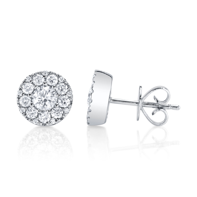0.47Ct-Ctr(Round) 0.53Ct-Side 14K White Gold Diamond Cluster Stud Earrings
