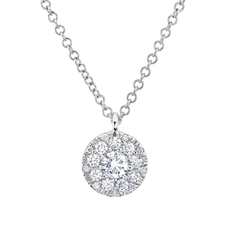 0.10Ct-Ctr(Round) 0.13Ct-Side 14K White Gold Diamond Cluster Necklace