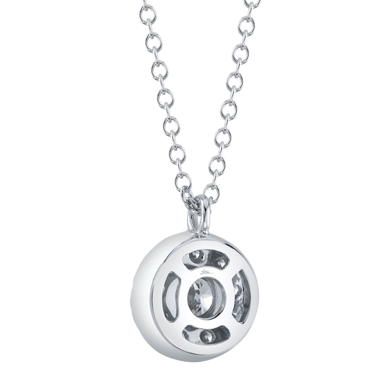 0.10Ct-Ctr(Round) 0.13Ct-Side 14K White Gold Diamond Cluster Necklace
