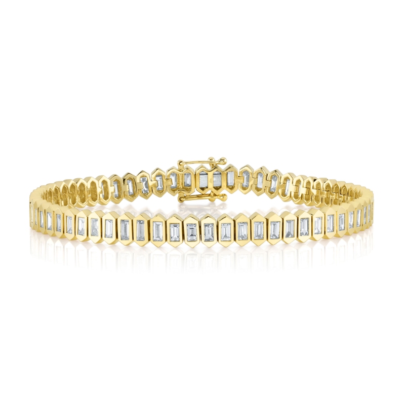 3.25Ct 14K Yellow Gold Diamond Baguette Tennis Bracelet