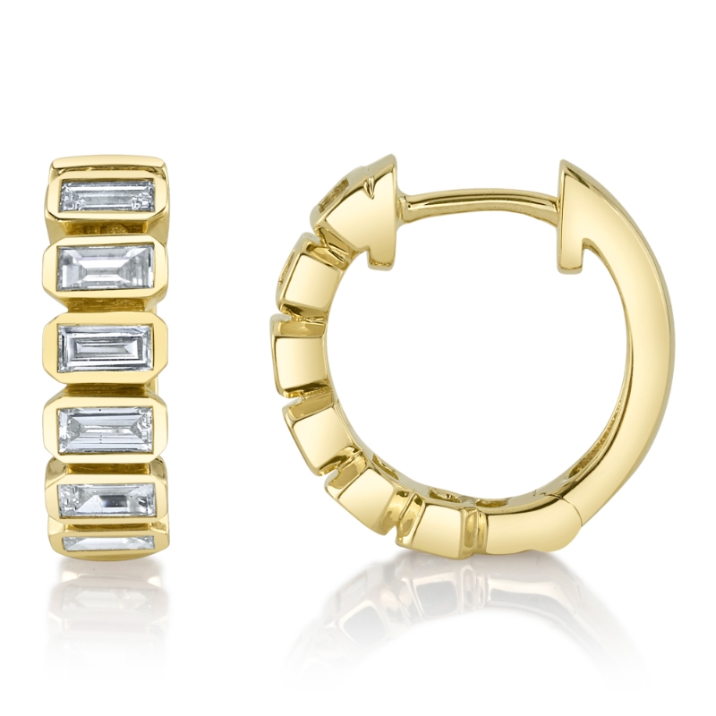 0.59Ct 14K Yellow Gold Diamond Baguette Bezel Huggie Earring