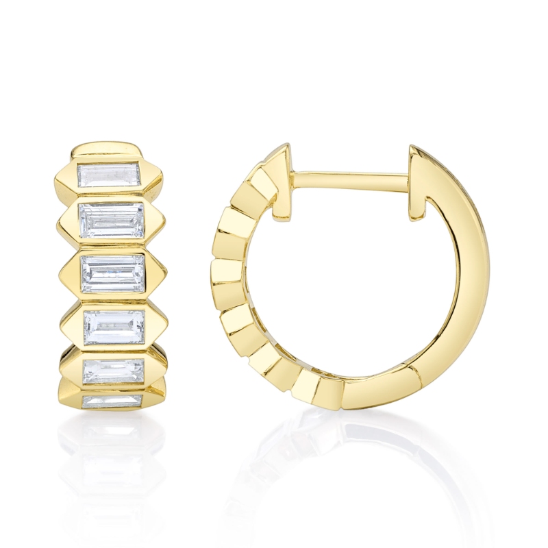 0.65Ct 14K Yellow Gold Diamond Baguette Huggie Earrings