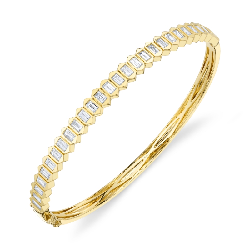 1.70Ct 14K Yellow Gold Diamond Baguette Bezel Bangle