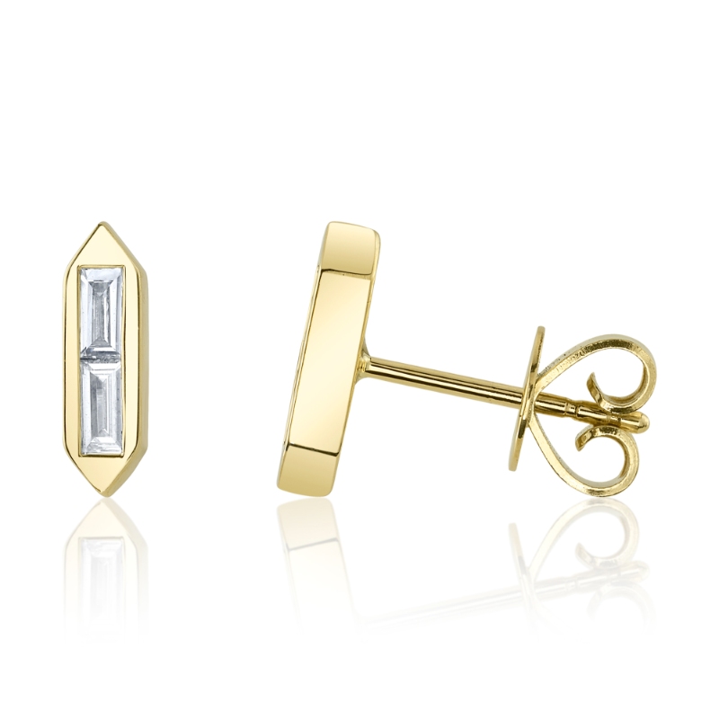 0.18Ct 14K Yellow Gold Diamond Baguette Stud Earring