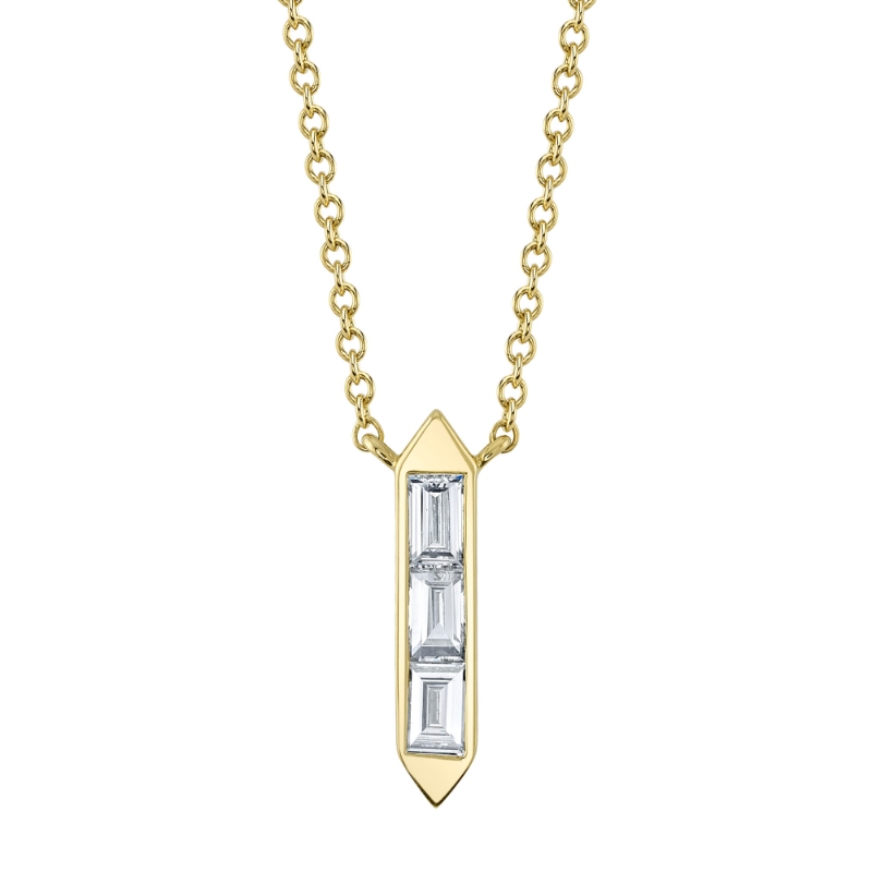 0.18Ct 14K Yellow Gold Diamond Baguette Necklace