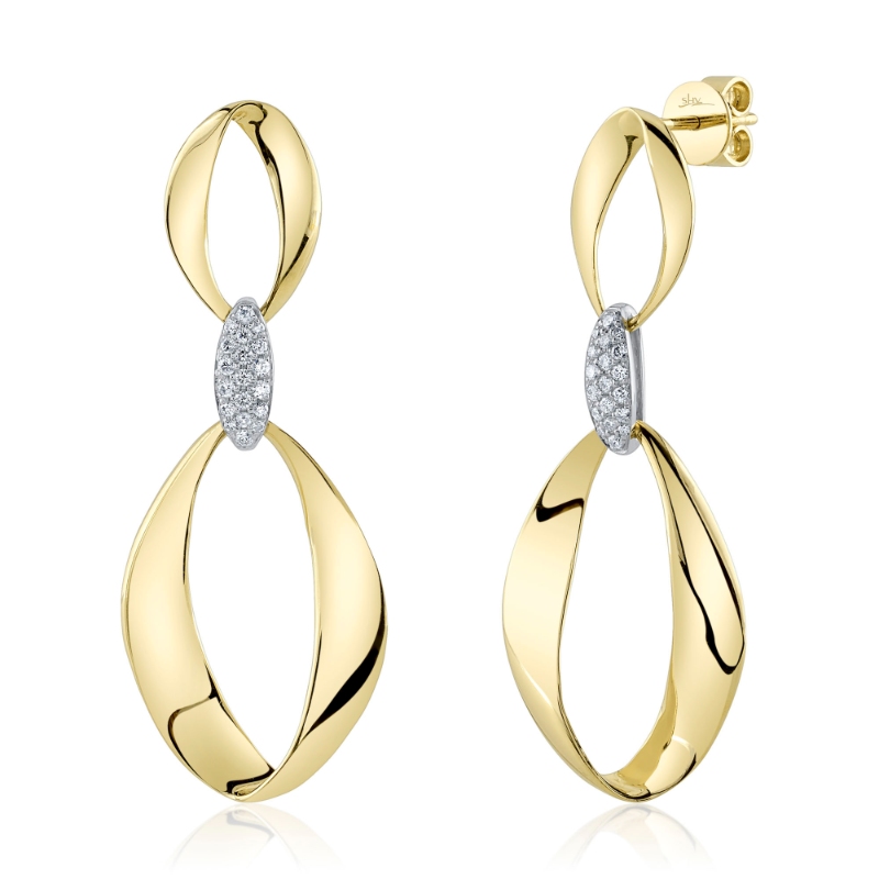0.20Ct 14K Two Tone Yellow And White Gold Diamond Mobius Earrings