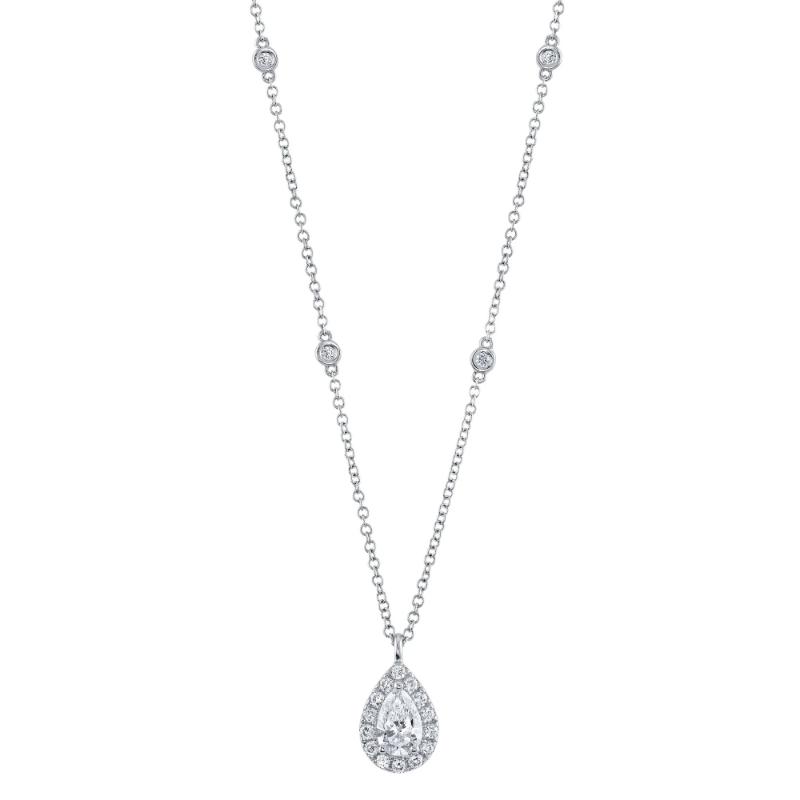 0.40Ct-Ctr(Pear) 0.21Ct-Side 14K White Gold Diamond Necklace