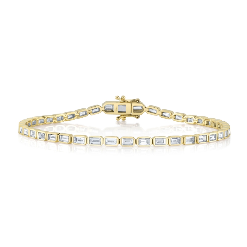 2.20Ct 14K Yellow Gold Diamond Baguette Bezel Tennis Bracelet